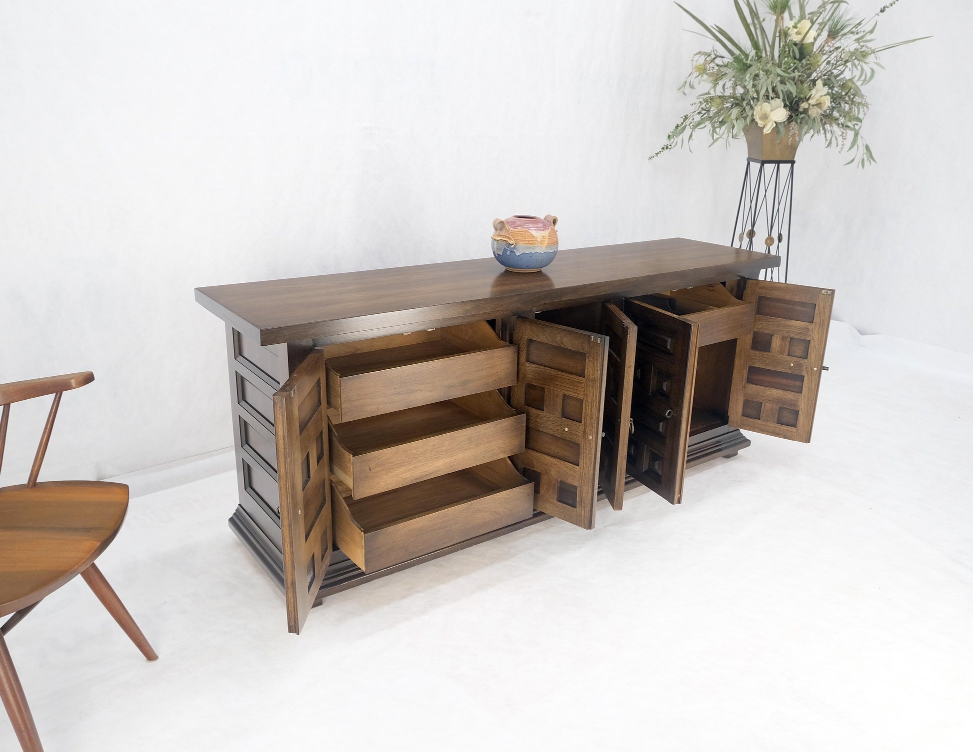 EstablishedLines Raised Panel 5 Doors 4 Drawers Mid Century Modern Dark Chestnut Dresser Credenza