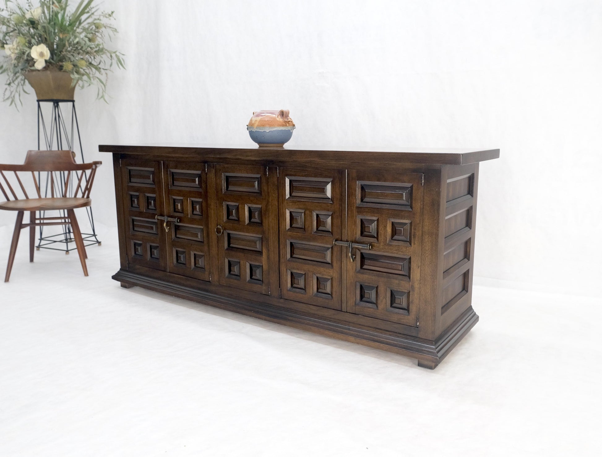 EstablishedLines Raised Panel 5 Doors 4 Drawers Mid Century Modern Dark Chestnut Dresser Credenza