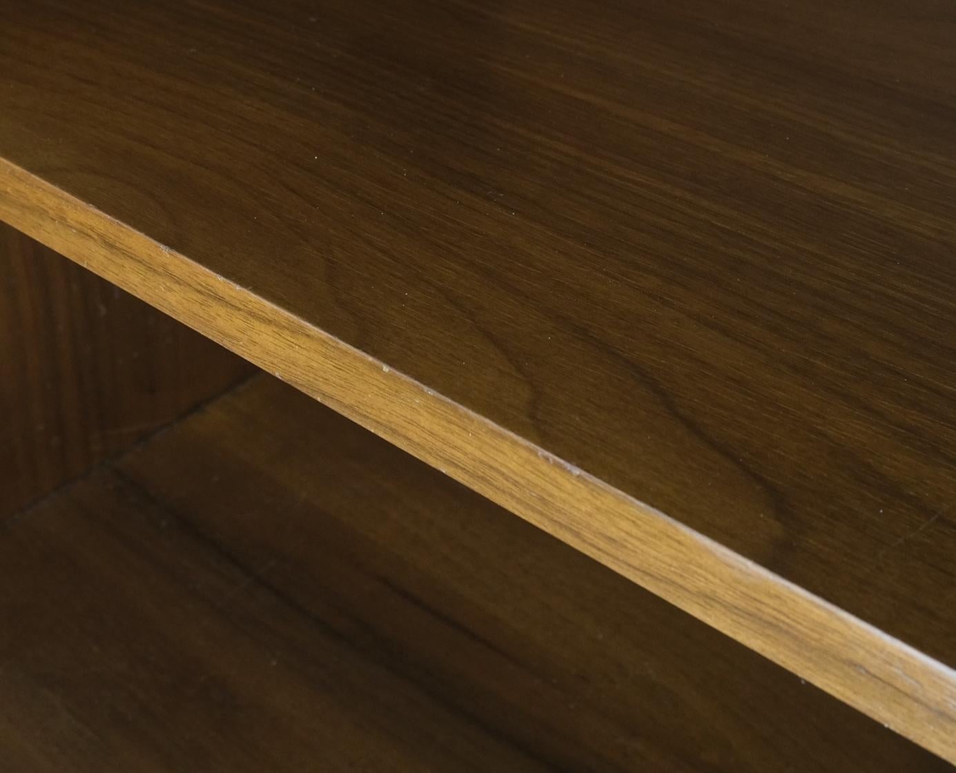 EstablishedLines Ebonized Base Walnut Three Doors Mid-Century Modern Credenza Console Cabinet