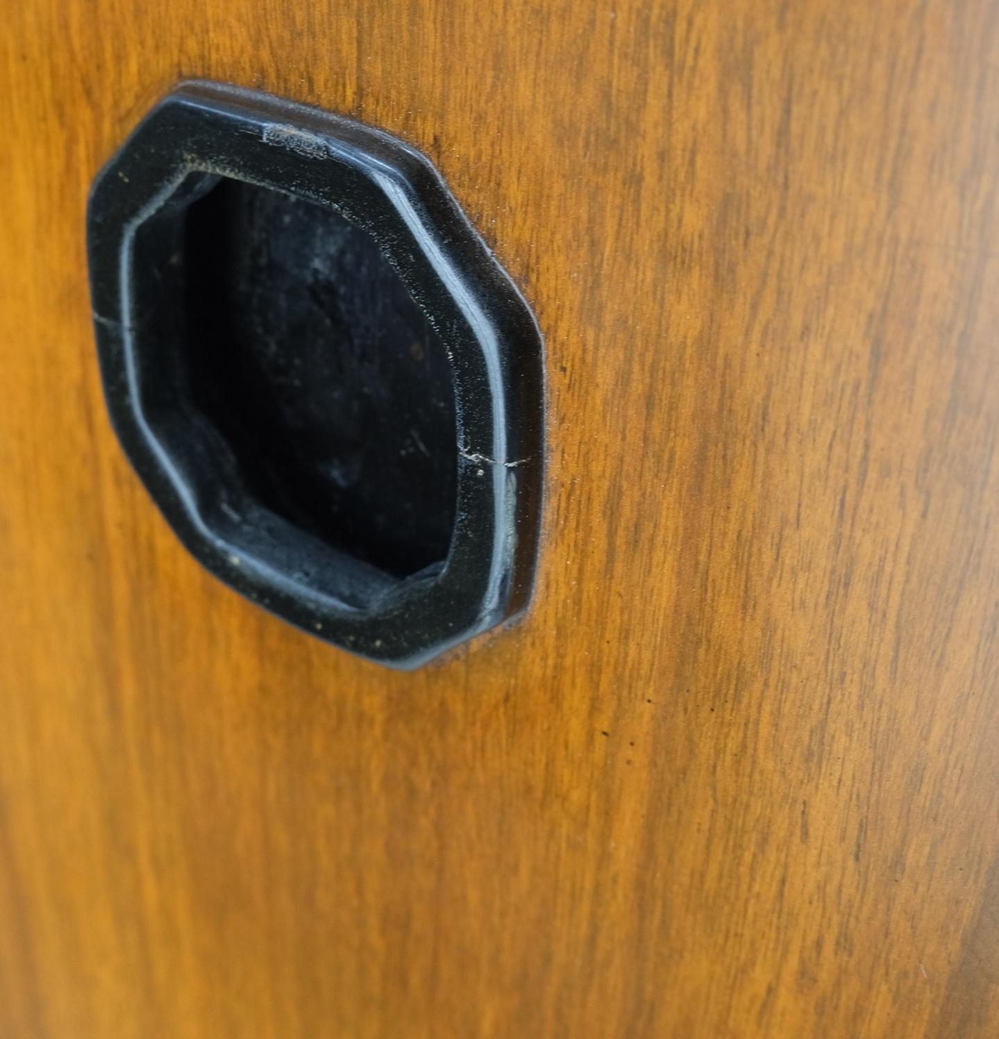 EstablishedLines Ebonized Base Walnut Three Doors Mid-Century Modern Credenza Console Cabinet