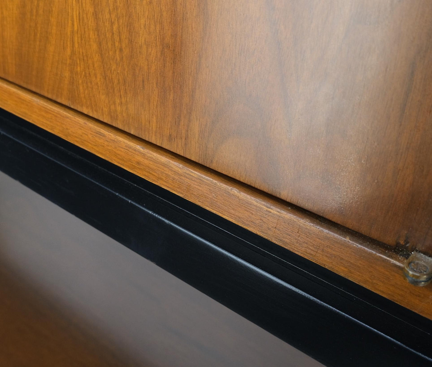 EstablishedLines Ebonized Base Walnut Three Doors Mid-Century Modern Credenza Console Cabinet