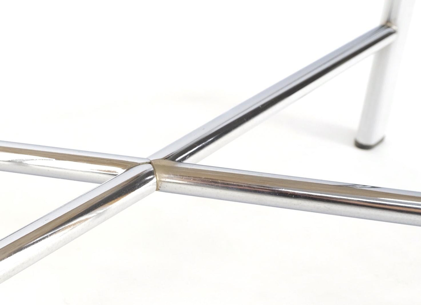 EstablishedLines Chrome X Base Travertine Top Mid-Century Modern Rectangle Side End Table Stand