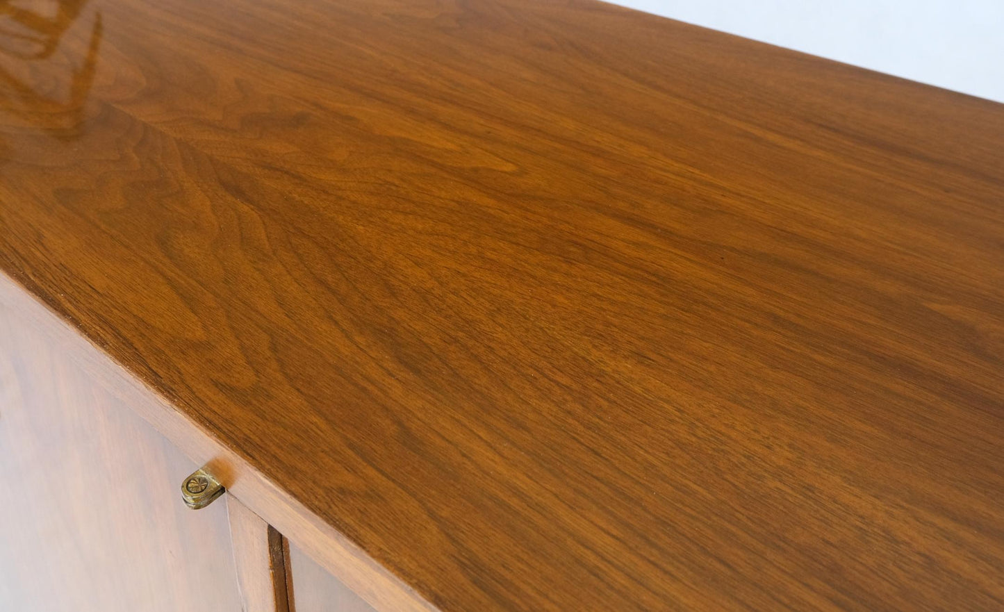 EstablishedLines Ebonized Base Walnut Three Doors Mid-Century Modern Credenza Console Cabinet