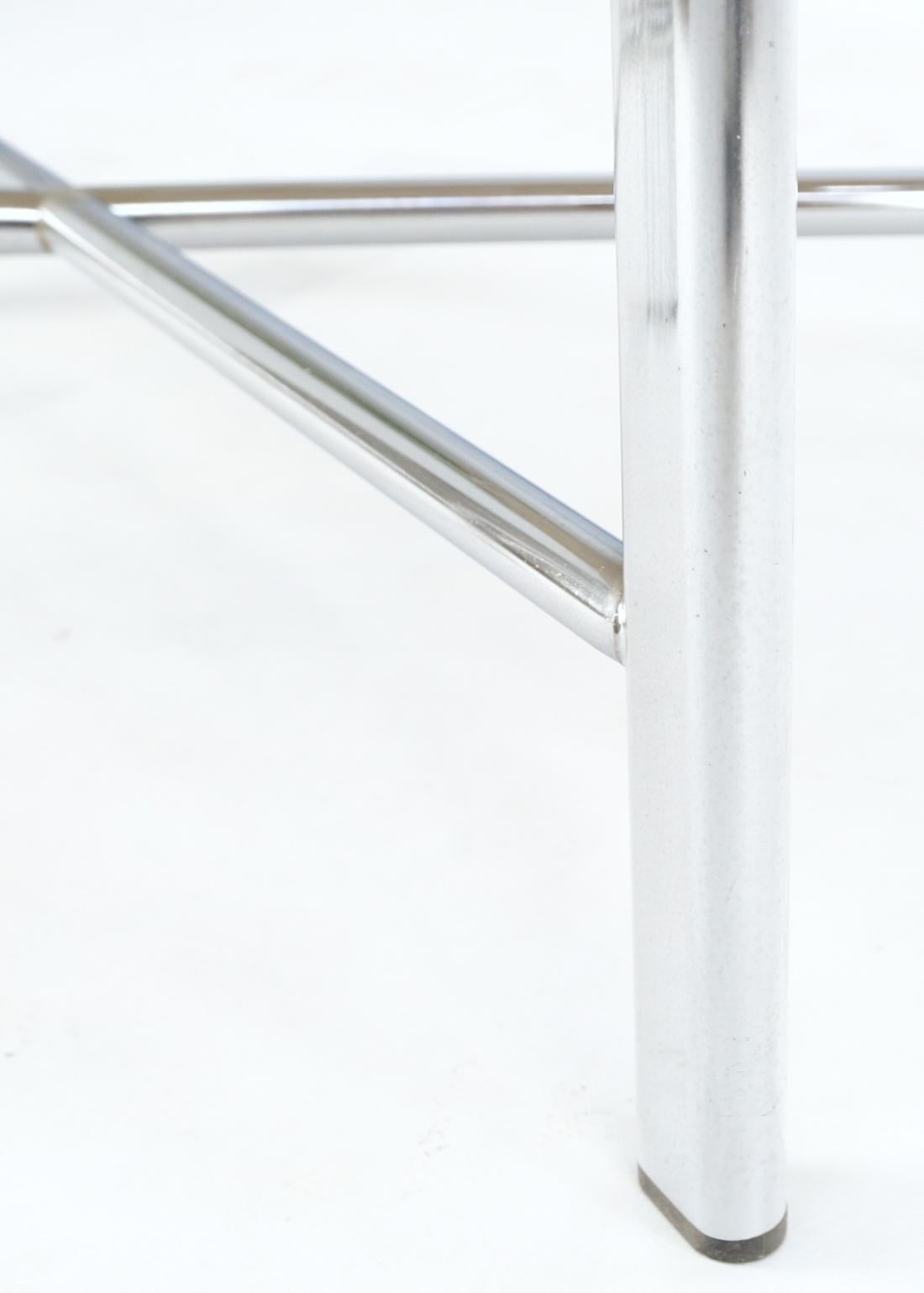 EstablishedLines Chrome X Base Travertine Top Mid-Century Modern Rectangle Side End Table Stand