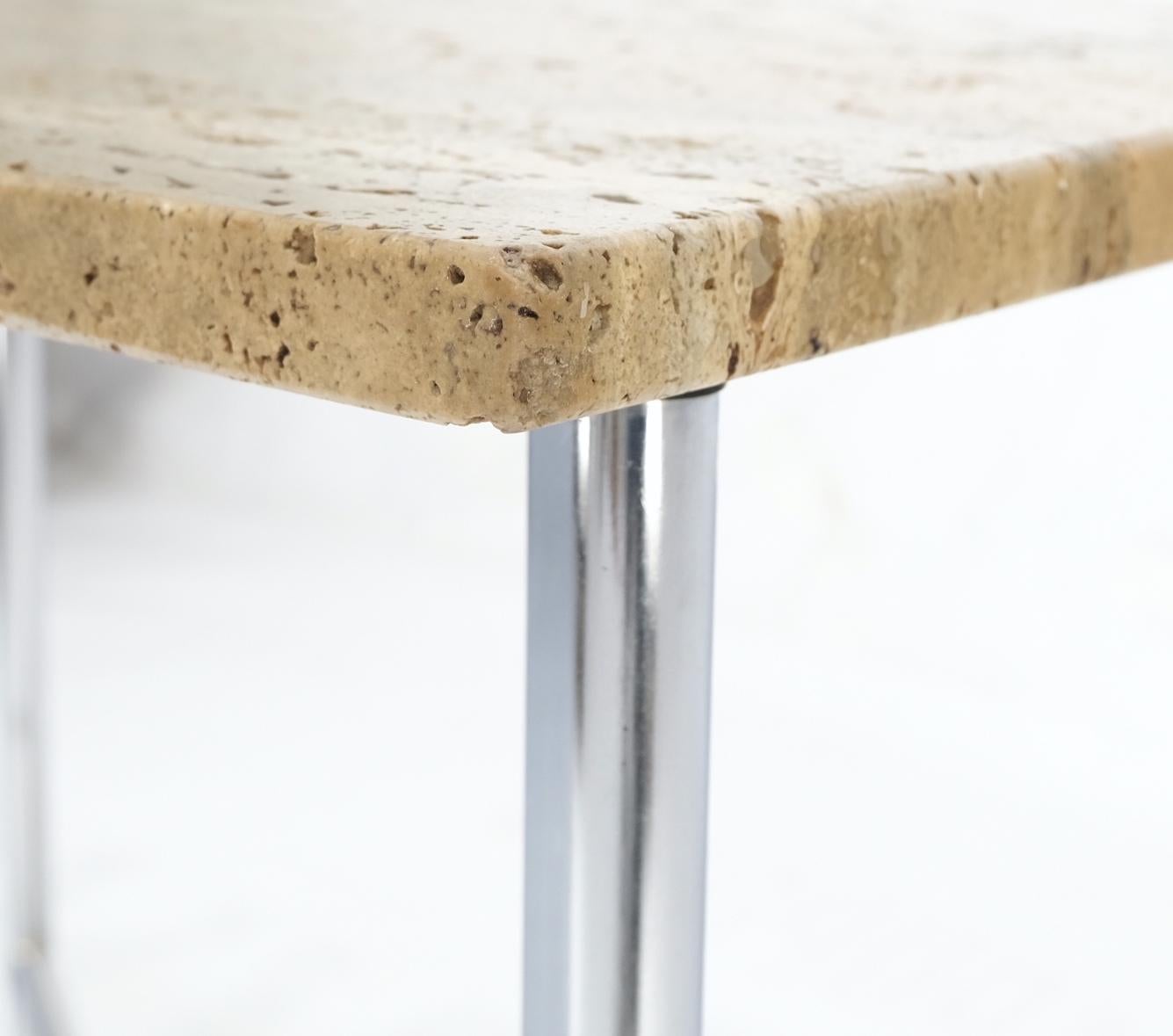 EstablishedLines Chrome X Base Travertine Top Mid-Century Modern Rectangle Side End Table Stand