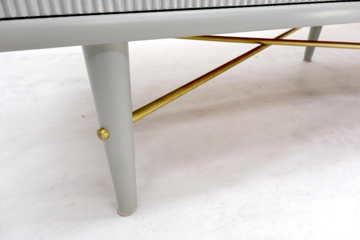 EstablishedLines Two Tone Light Grey & White Fluted Drawer Fronts Brass Stretchers Long Dresser