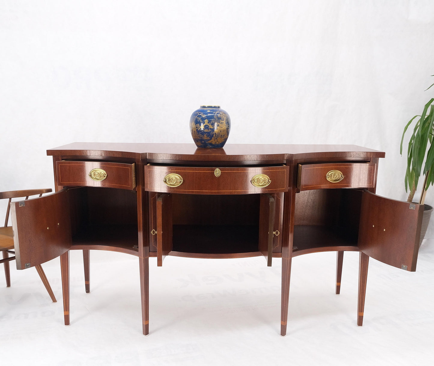EstablishedLines Full Size Pencil Inlaid Mahogany Federal SideBoard Server Buffet by Baker MINT!