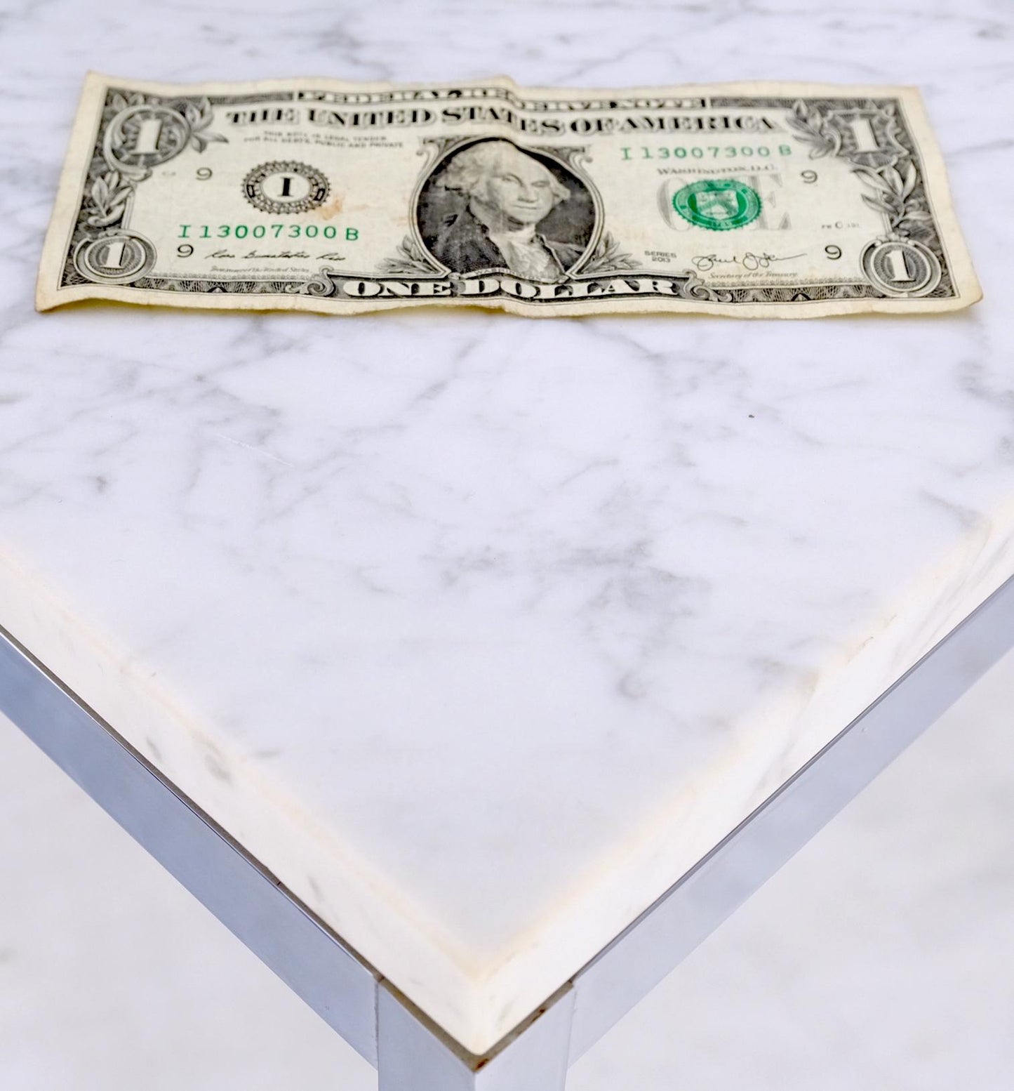 EstablishedLines Florence Knoll Square Marble Top Solid Chrome Base Side End Coffee Center Table