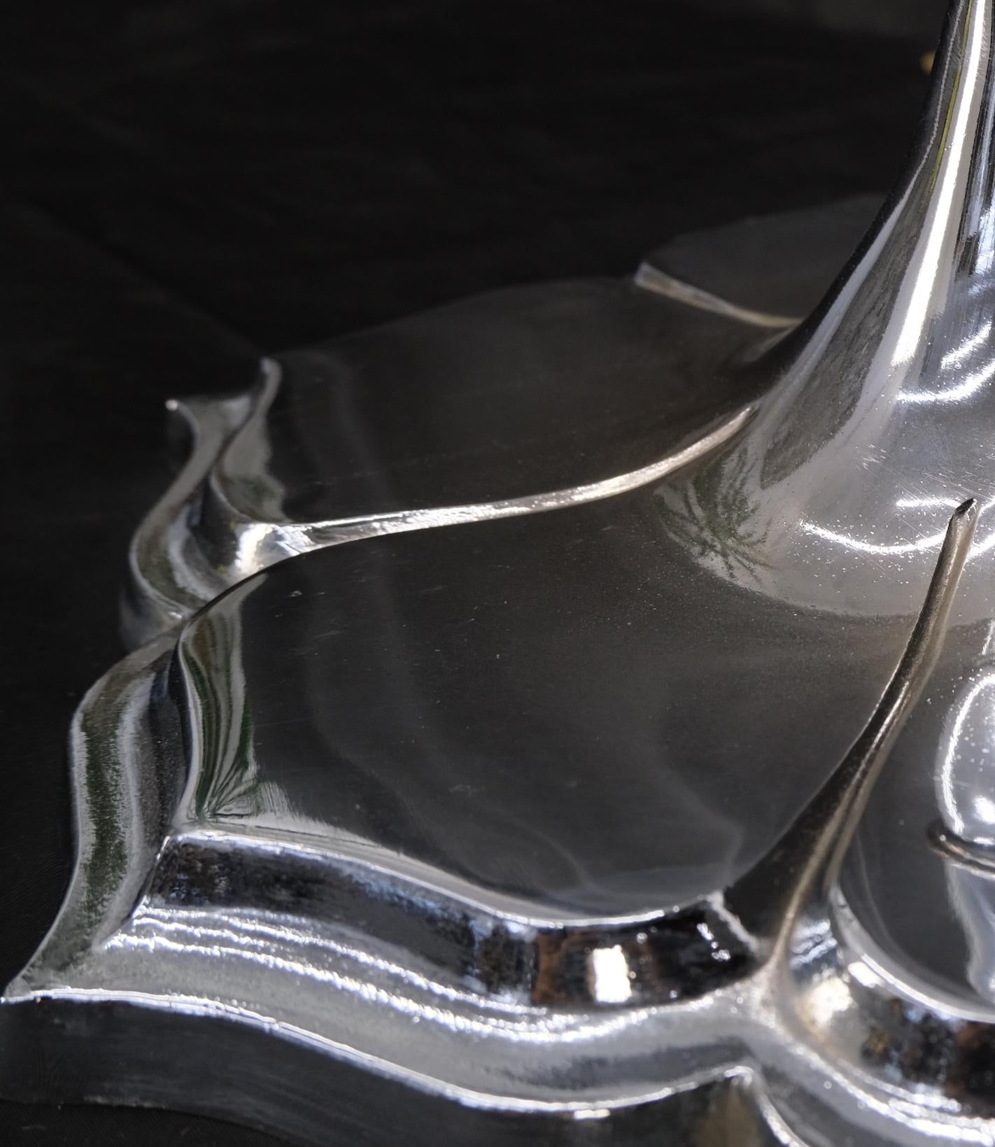 EstablishedLines Pair of Cast Lotus Shape Bases Chrome Faux Bamboo Mid-Century Modern Floor Lamps