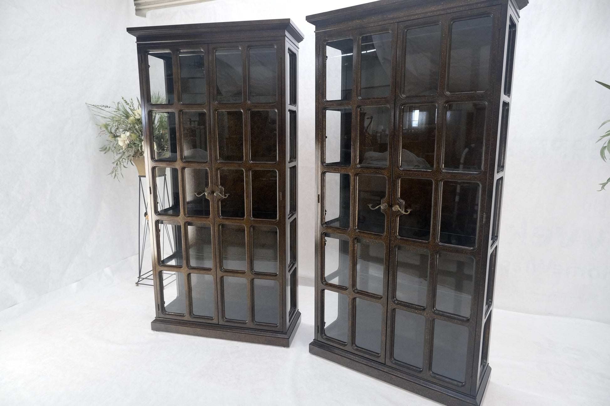 EstablishedLines Drexel Pair of Large Tortoise Finish Vitrines Etageres Cupboards Showcases MINT