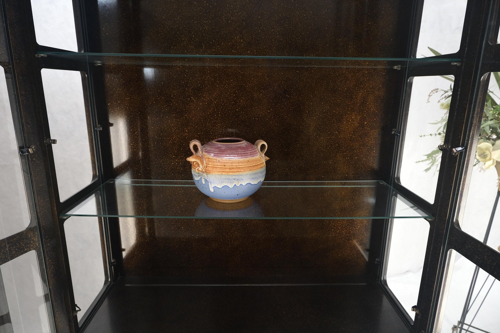 EstablishedLines Drexel Pair of Large Tortoise Finish Vitrines Etageres Cupboards Showcases MINT