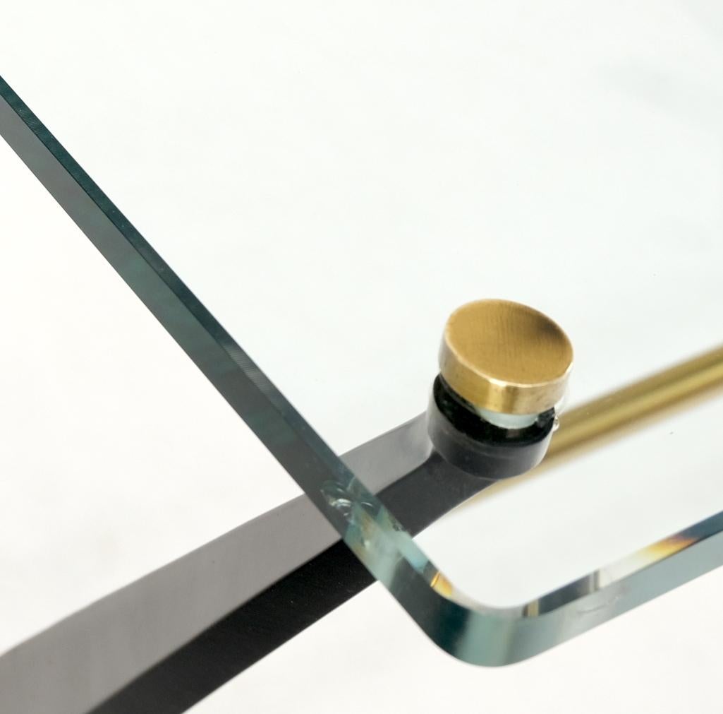 EstablishedLines Italian Mid-Century Modern Cast Metal & Brass Base Glass Rectangle Coffee Table
