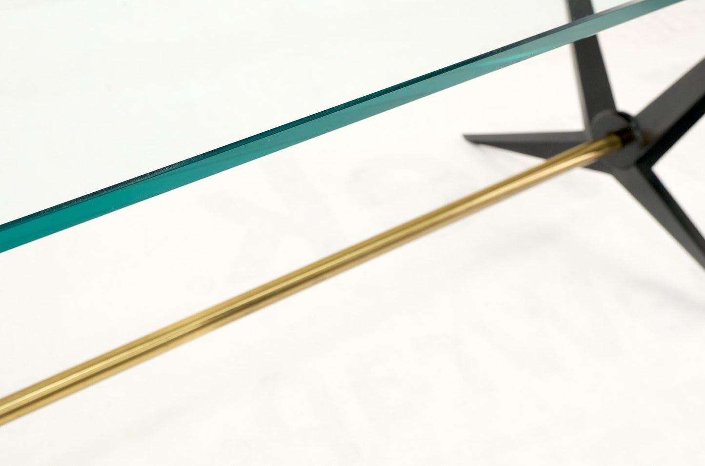 EstablishedLines Italian Mid-Century Modern Cast Metal & Brass Base Glass Rectangle Coffee Table