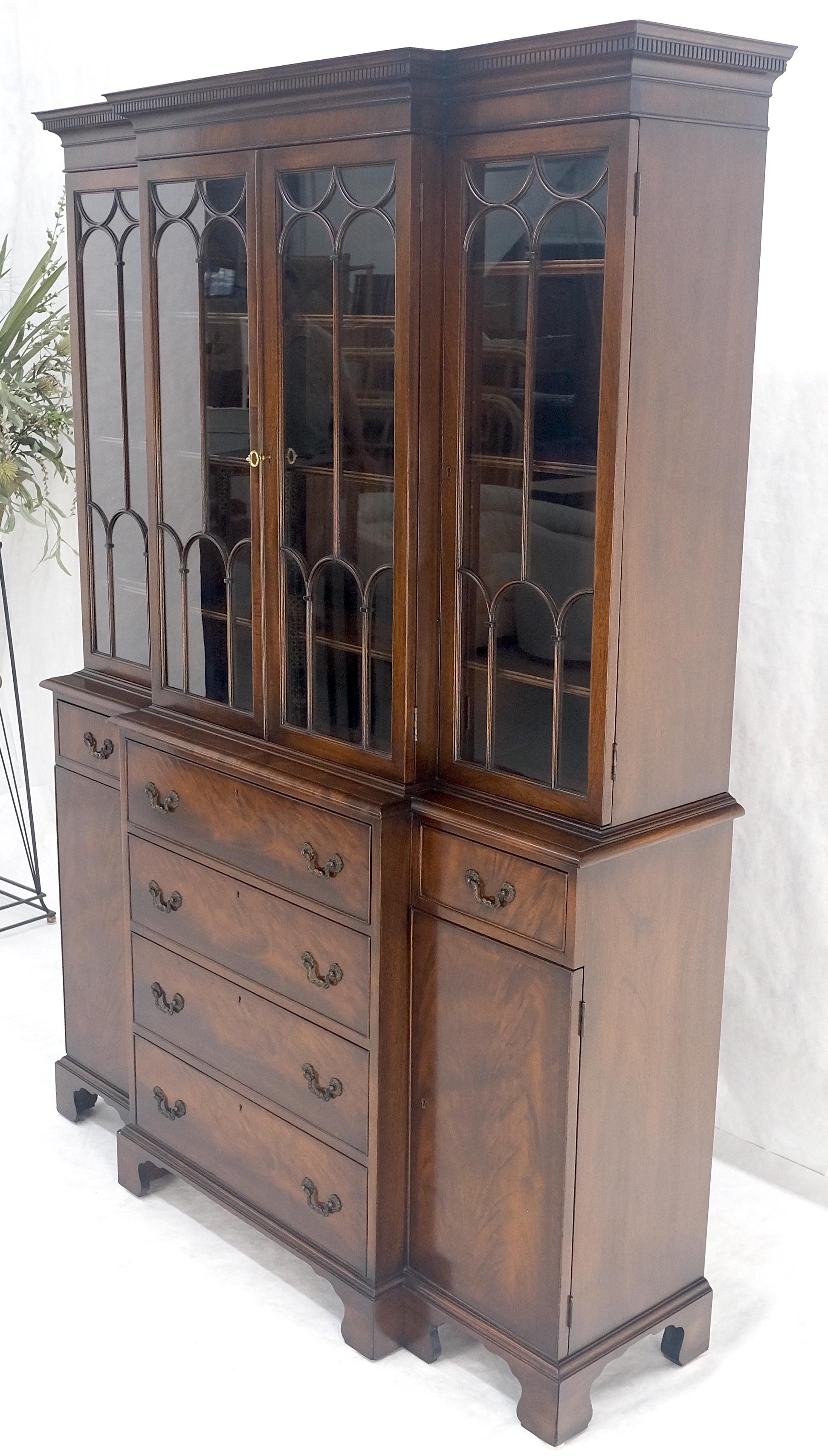 EstablishedLines Beacon Hill Two Part Crotch Flame Mahogany Individual Glass Pane Breakfront MINT