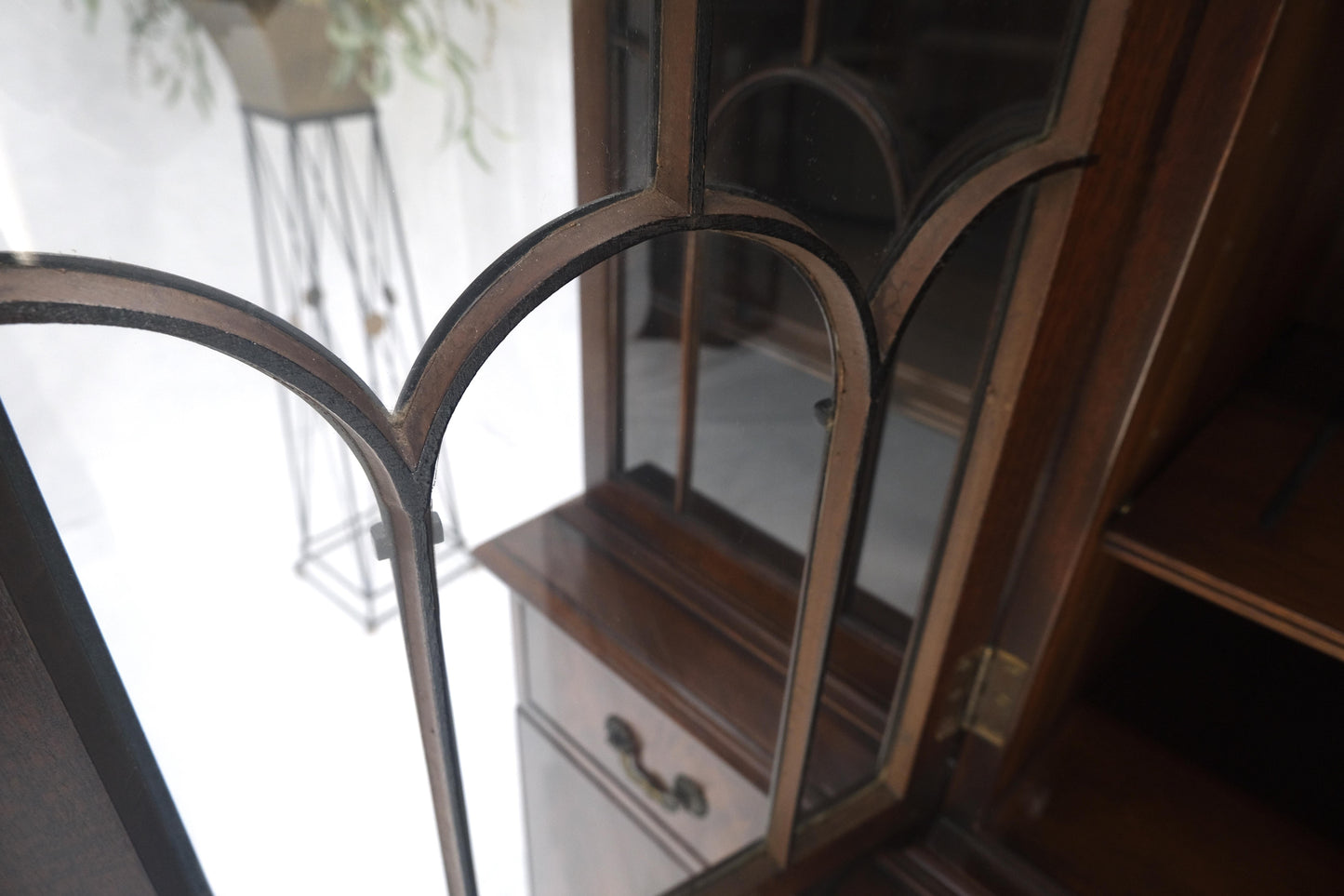 EstablishedLines Beacon Hill Two Part Crotch Flame Mahogany Individual Glass Pane Breakfront MINT