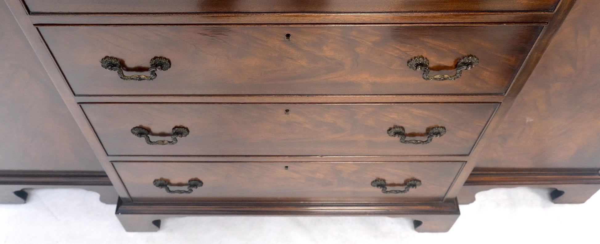 EstablishedLines Beacon Hill Two Part Crotch Flame Mahogany Individual Glass Pane Breakfront MINT