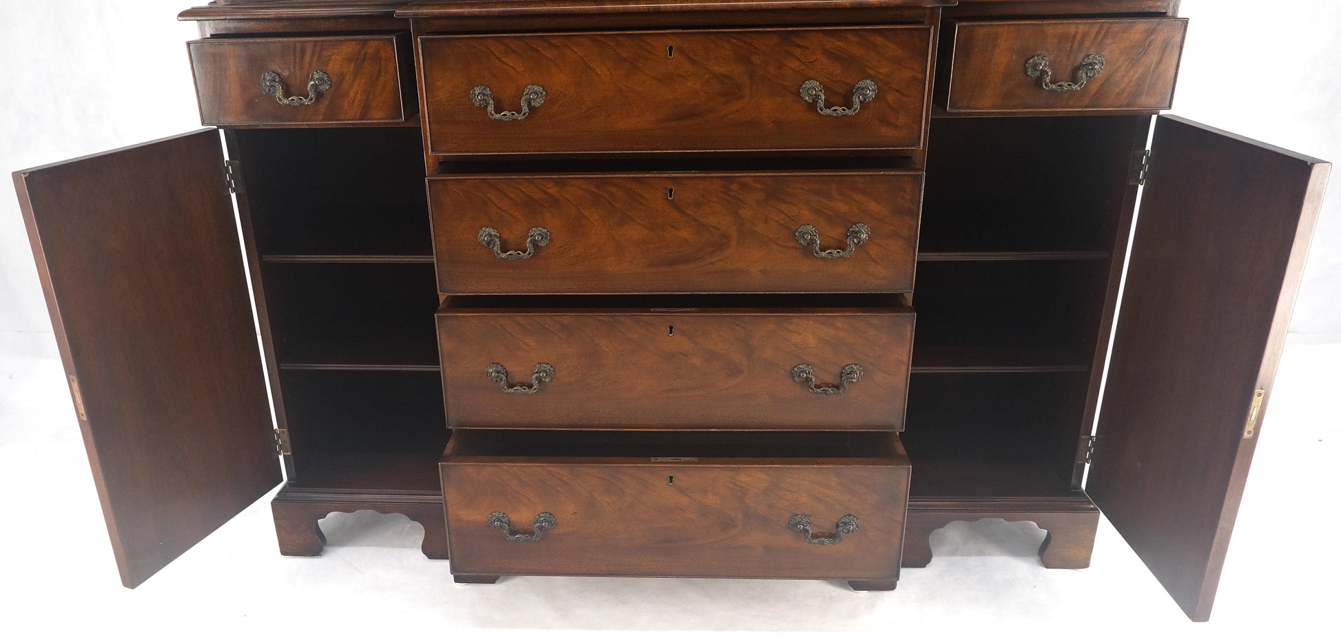 EstablishedLines Beacon Hill Two Part Crotch Flame Mahogany Individual Glass Pane Breakfront MINT