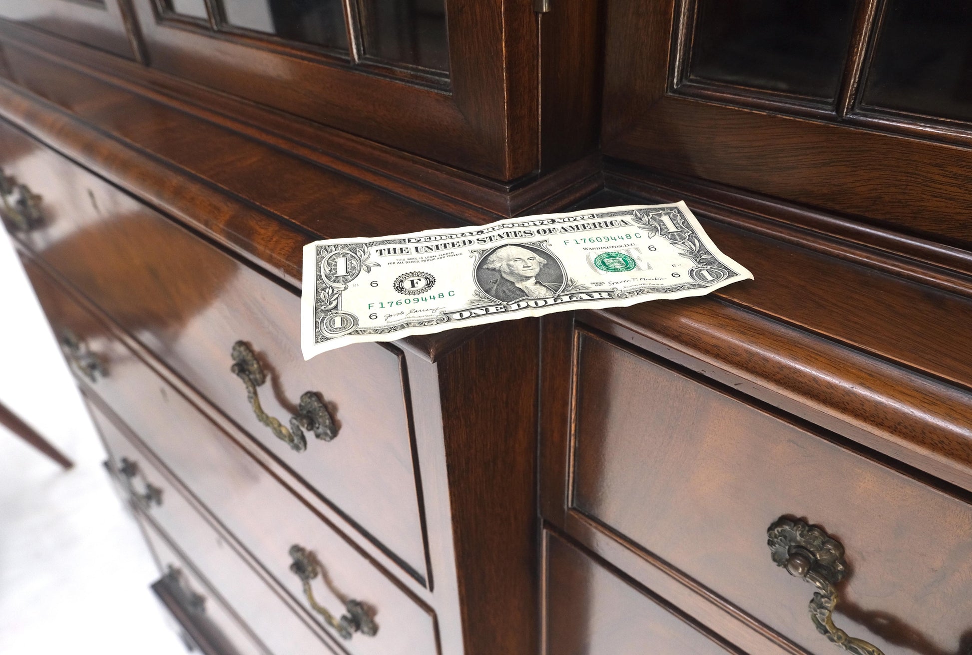 EstablishedLines Beacon Hill Two Part Crotch Flame Mahogany Individual Glass Pane Breakfront MINT