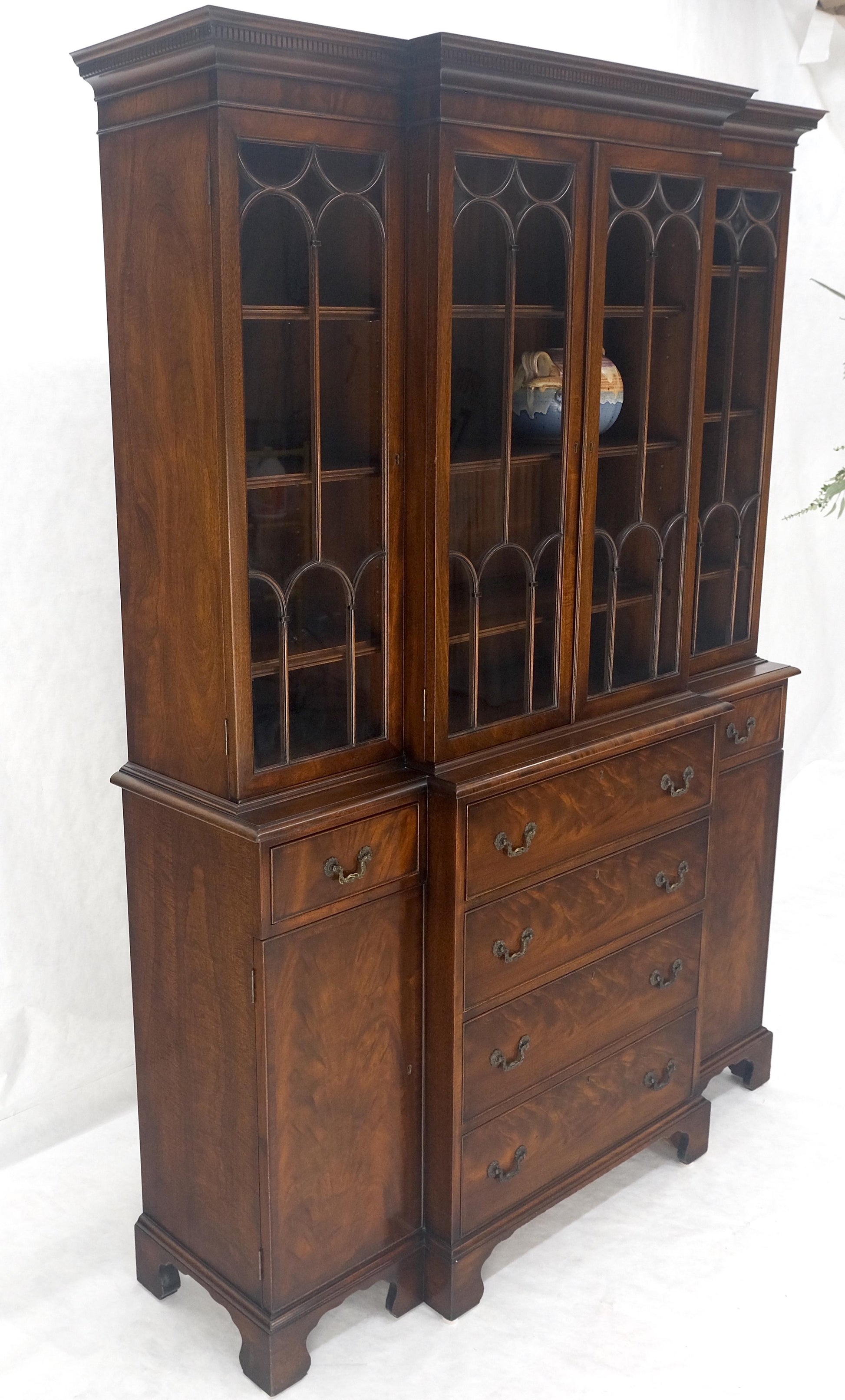 EstablishedLines Beacon Hill Two Part Crotch Flame Mahogany Individual Glass Pane Breakfront MINT