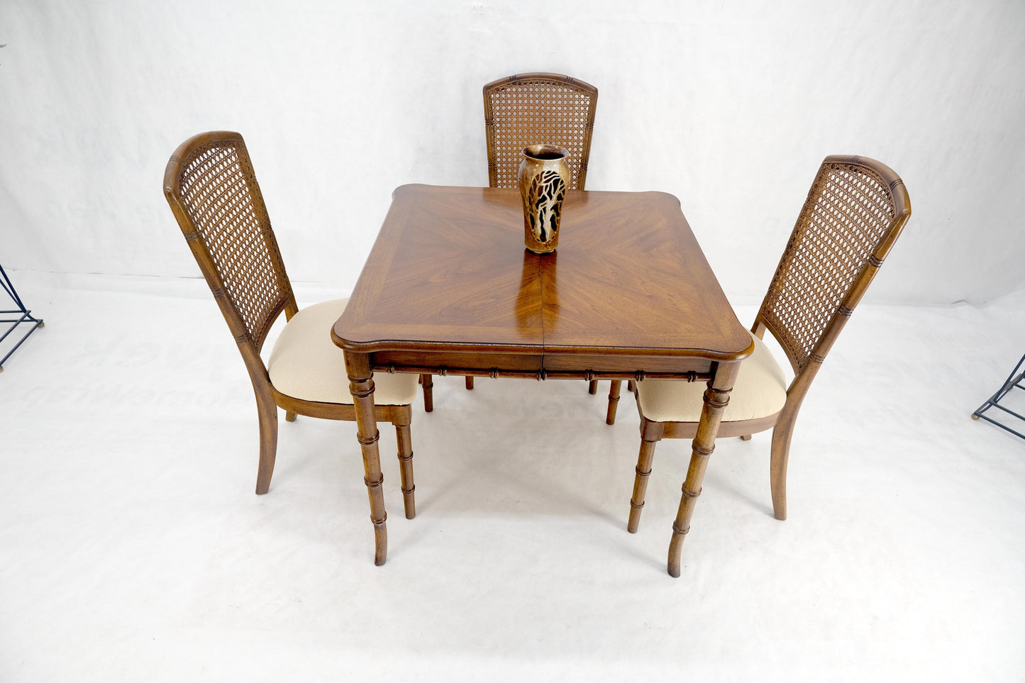 EstablishedLines Faux Bamboo Compact Dining 34x34 Game Table 1 Leaf 4 Chairs Set MINT!