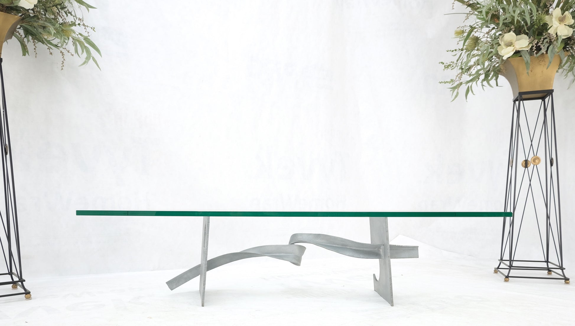 EstablishedLines Twisted Metal Ribbon Base 3/4" Rectangle Glass Top Mid Century Coffee Table MINT