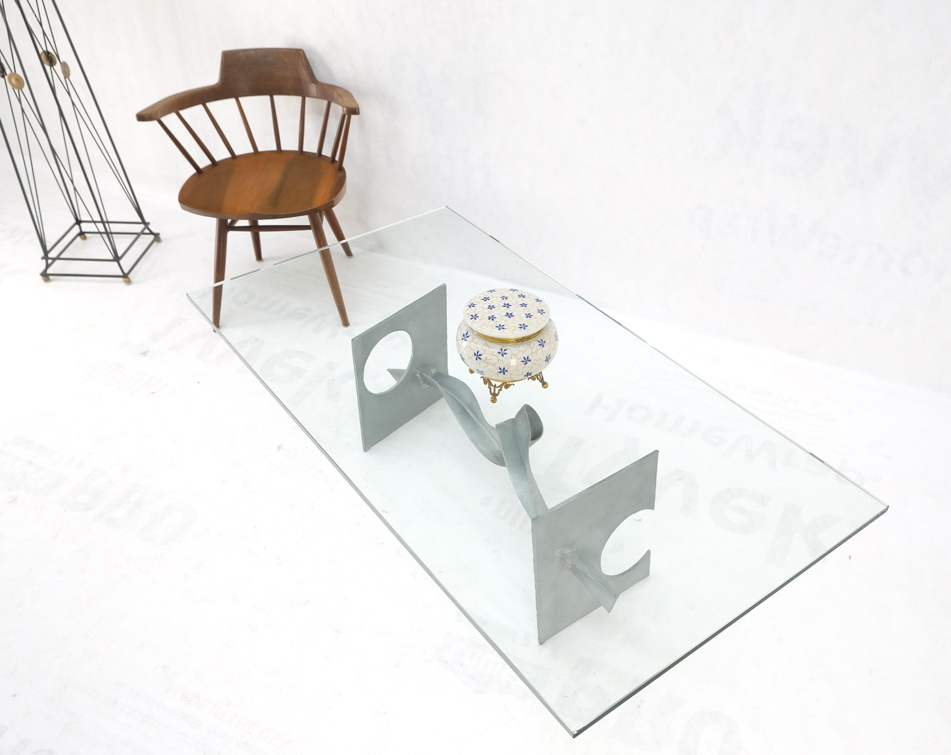 EstablishedLines Twisted Metal Ribbon Base 3/4" Rectangle Glass Top Mid Century Coffee Table MINT