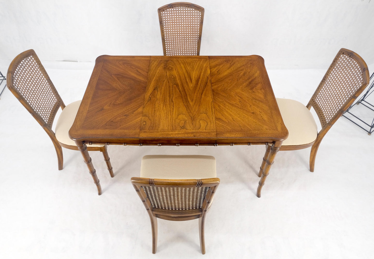 EstablishedLines Faux Bamboo Compact Dining 34x34 Game Table 1 Leaf 4 Chairs Set MINT!