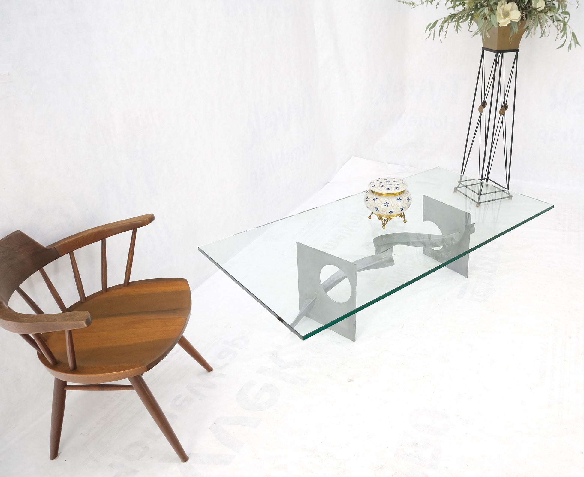 EstablishedLines Twisted Metal Ribbon Base 3/4" Rectangle Glass Top Mid Century Coffee Table MINT