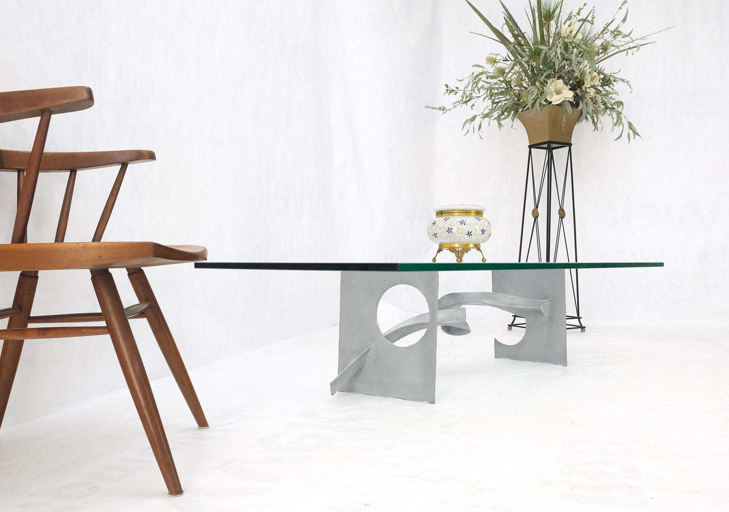 EstablishedLines Twisted Metal Ribbon Base 3/4" Rectangle Glass Top Mid Century Coffee Table MINT