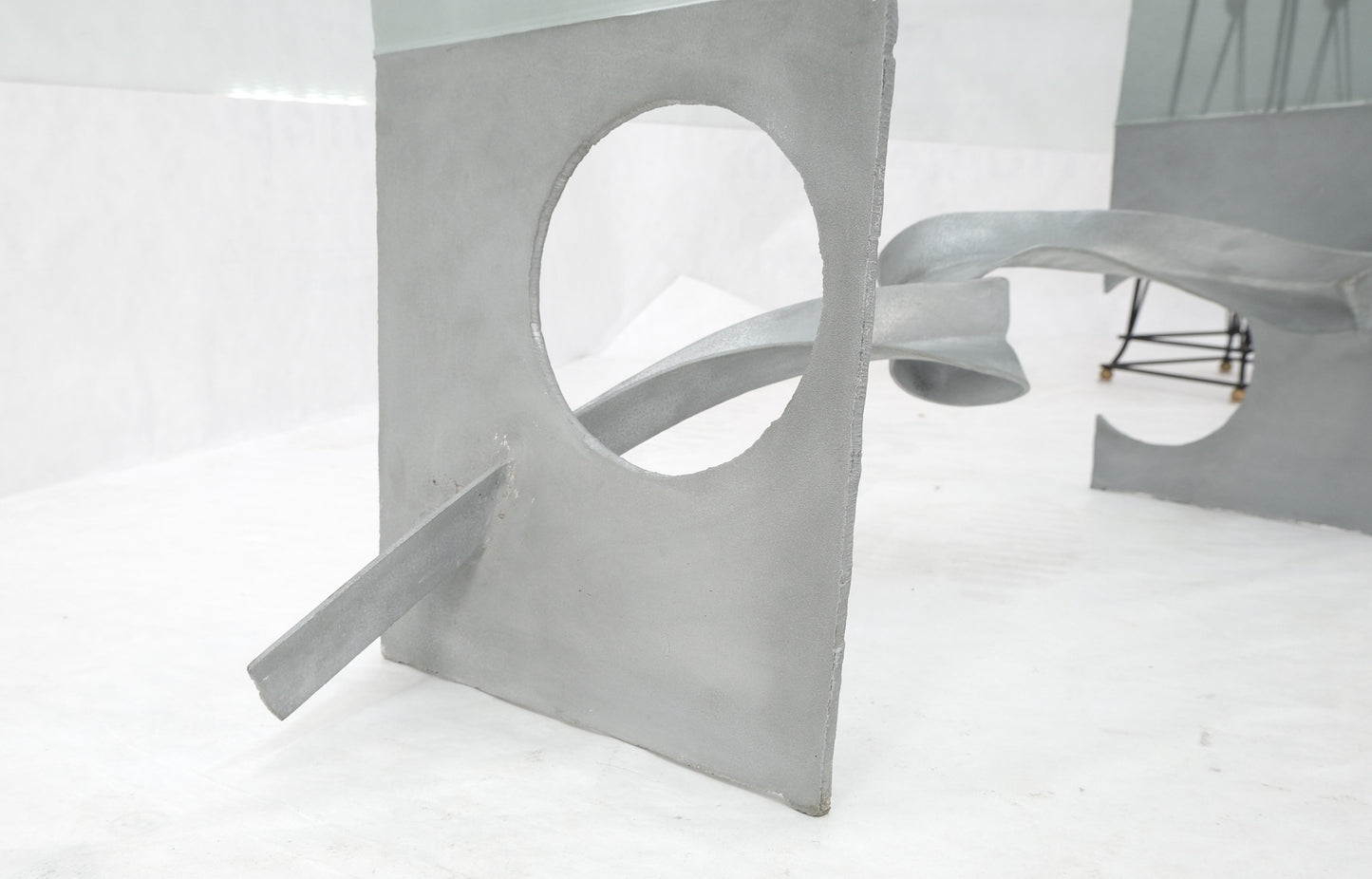 EstablishedLines Twisted Metal Ribbon Base 3/4" Rectangle Glass Top Mid Century Coffee Table MINT