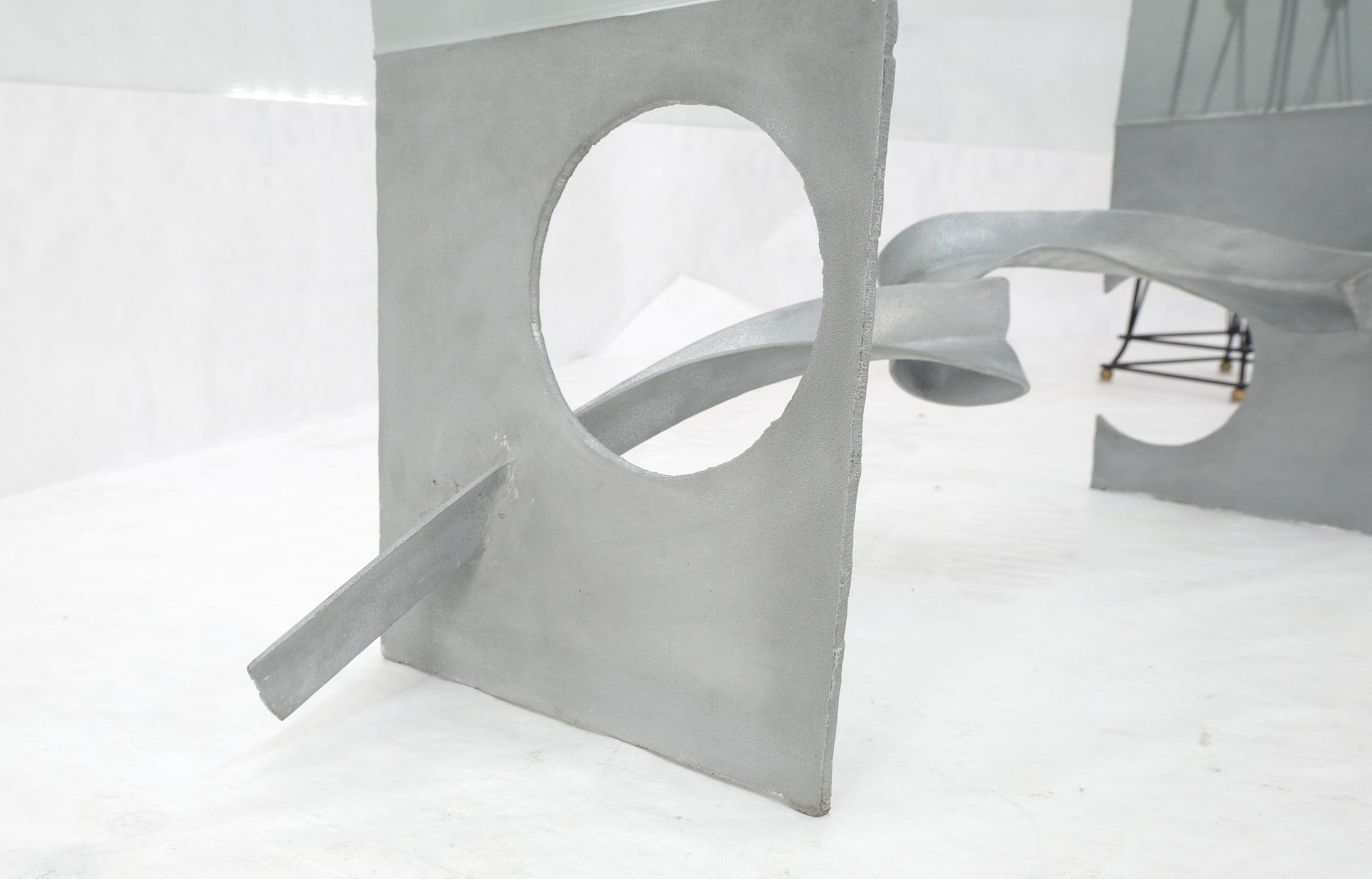 EstablishedLines Twisted Metal Ribbon Base 3/4" Rectangle Glass Top Mid Century Coffee Table MINT