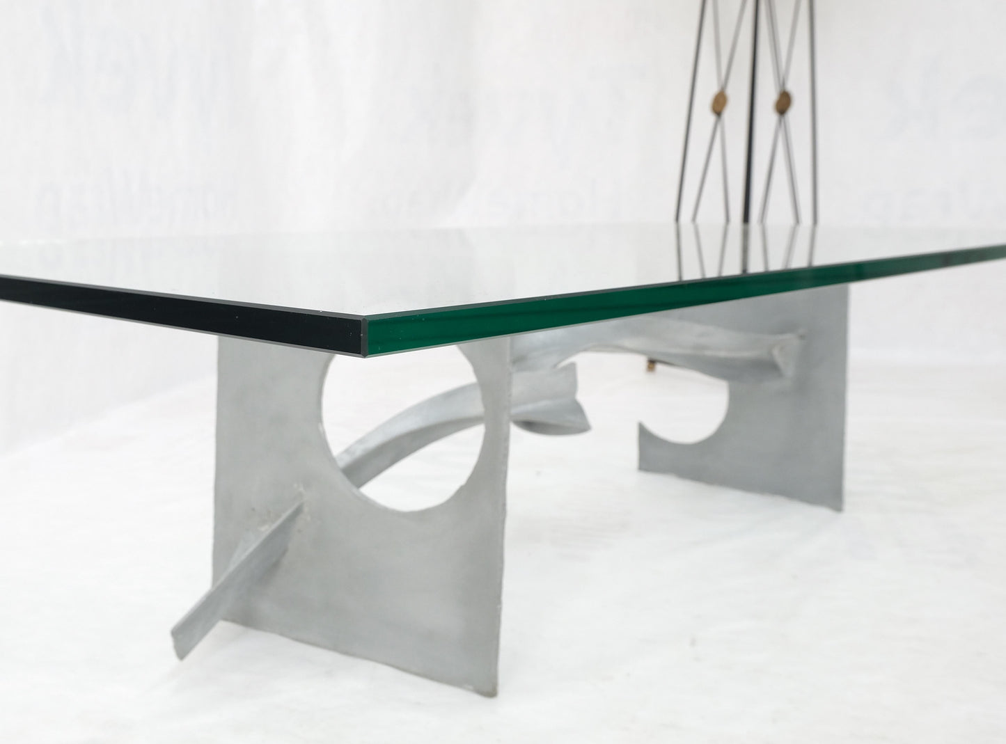 EstablishedLines Twisted Metal Ribbon Base 3/4" Rectangle Glass Top Mid Century Coffee Table MINT