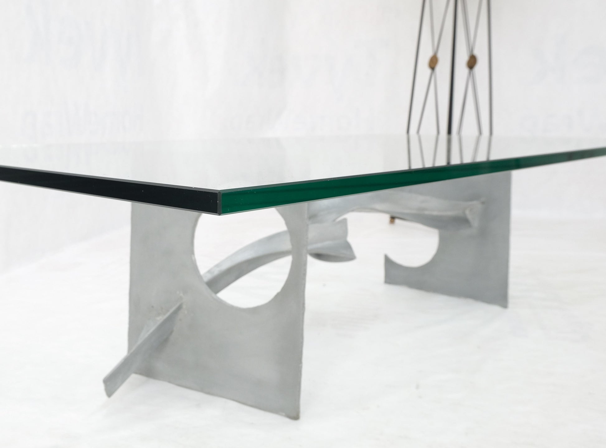 EstablishedLines Twisted Metal Ribbon Base 3/4" Rectangle Glass Top Mid Century Coffee Table MINT