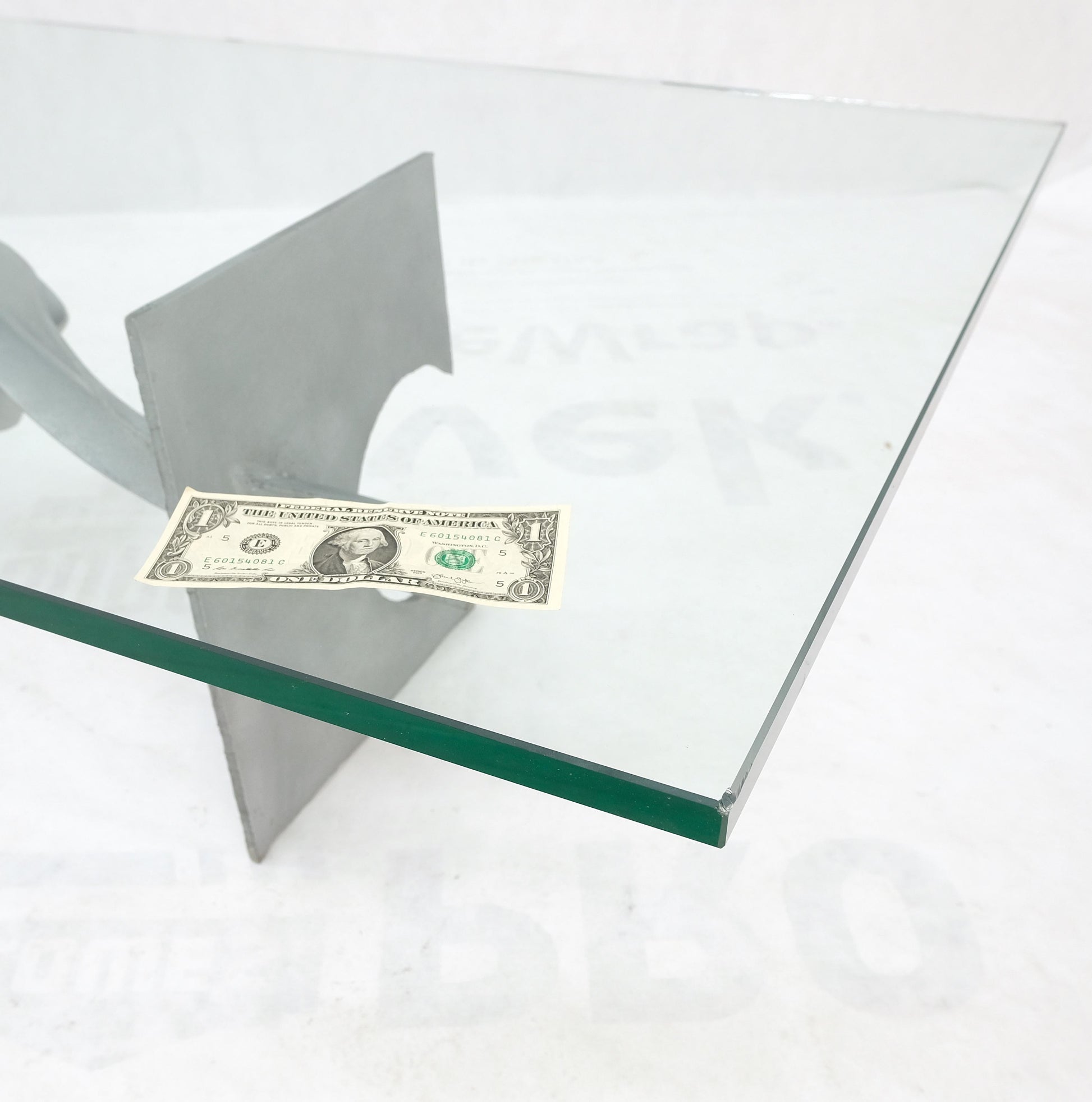 EstablishedLines Twisted Metal Ribbon Base 3/4" Rectangle Glass Top Mid Century Coffee Table MINT