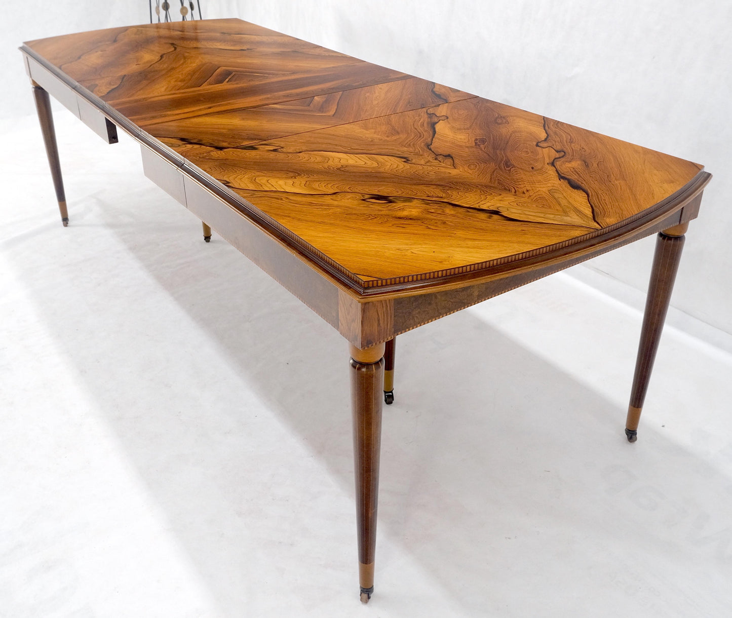 EstablishedLines French Art Deco Phenomenal Rosewood Pattern Compact Dining Table 3 Leaves MINT