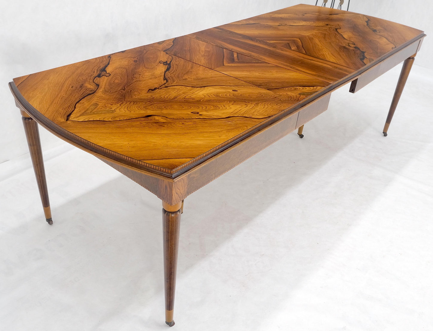 EstablishedLines French Art Deco Phenomenal Rosewood Pattern Compact Dining Table 3 Leaves MINT