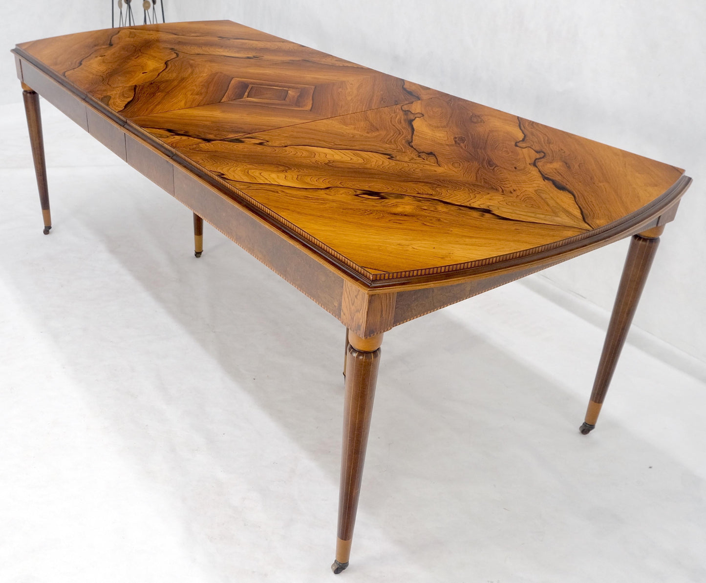 EstablishedLines French Art Deco Phenomenal Rosewood Pattern Compact Dining Table 3 Leaves MINT