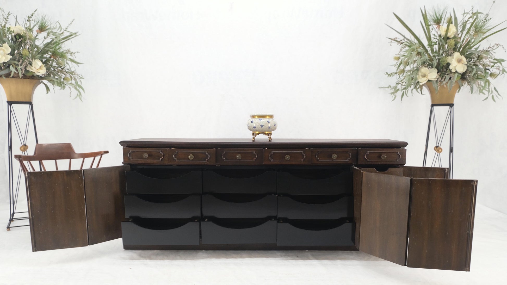 EstablishedLines Bloomingdale's Long Dresser Credenza Accordion Door 18 Drawers Dark Walnut MINT!