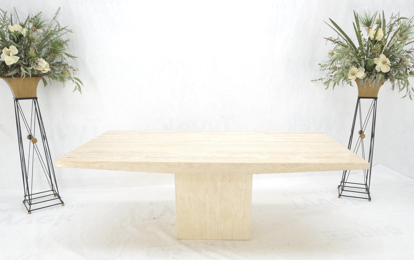 Midcentury Italian Modern Travertine Single Pedestal Dining Conference Table