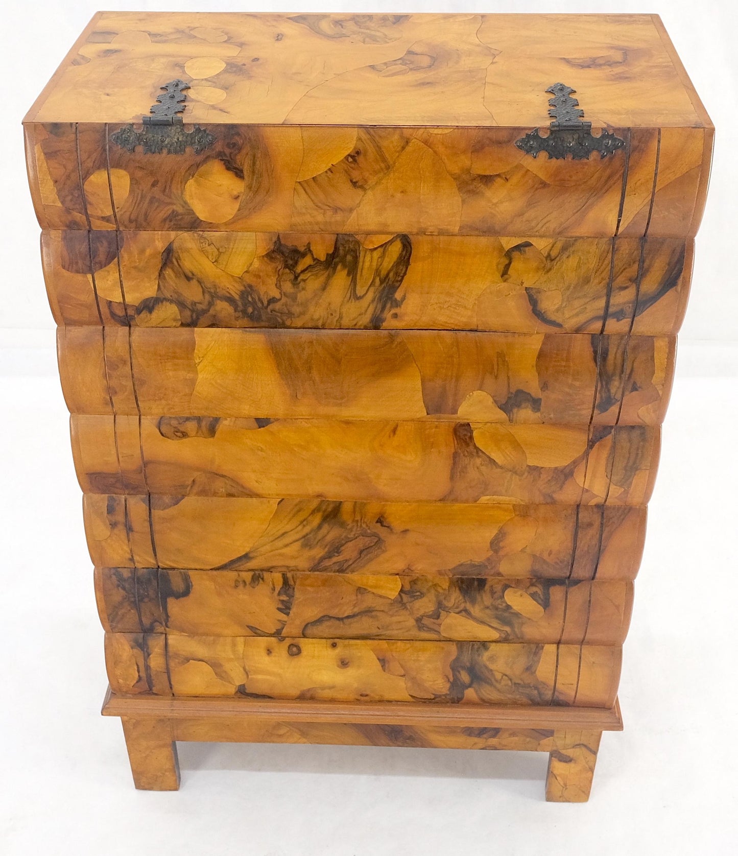 EstablishedLines Lift Top Mirror Compartment "Stack ofBooks" 6 Drawers Italian Olive Wood Dresser