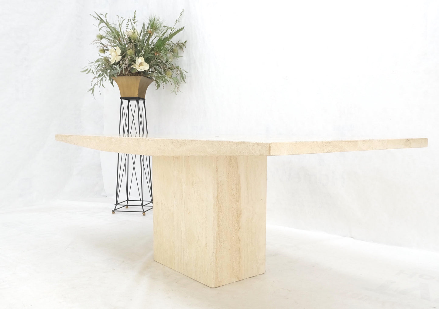 Midcentury Italian Modern Travertine Single Pedestal Dining Conference Table