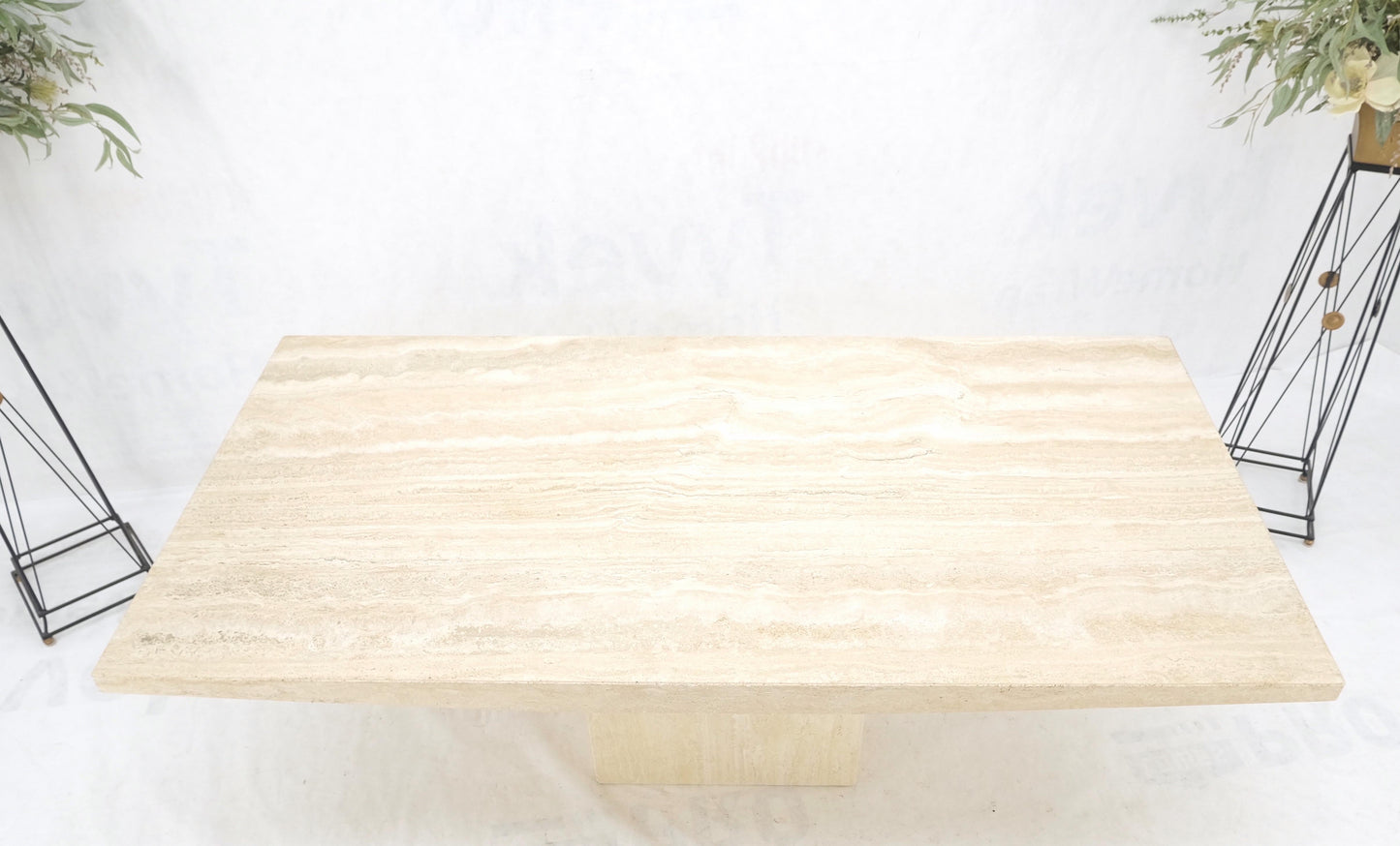 Midcentury Italian Modern Travertine Single Pedestal Dining Conference Table