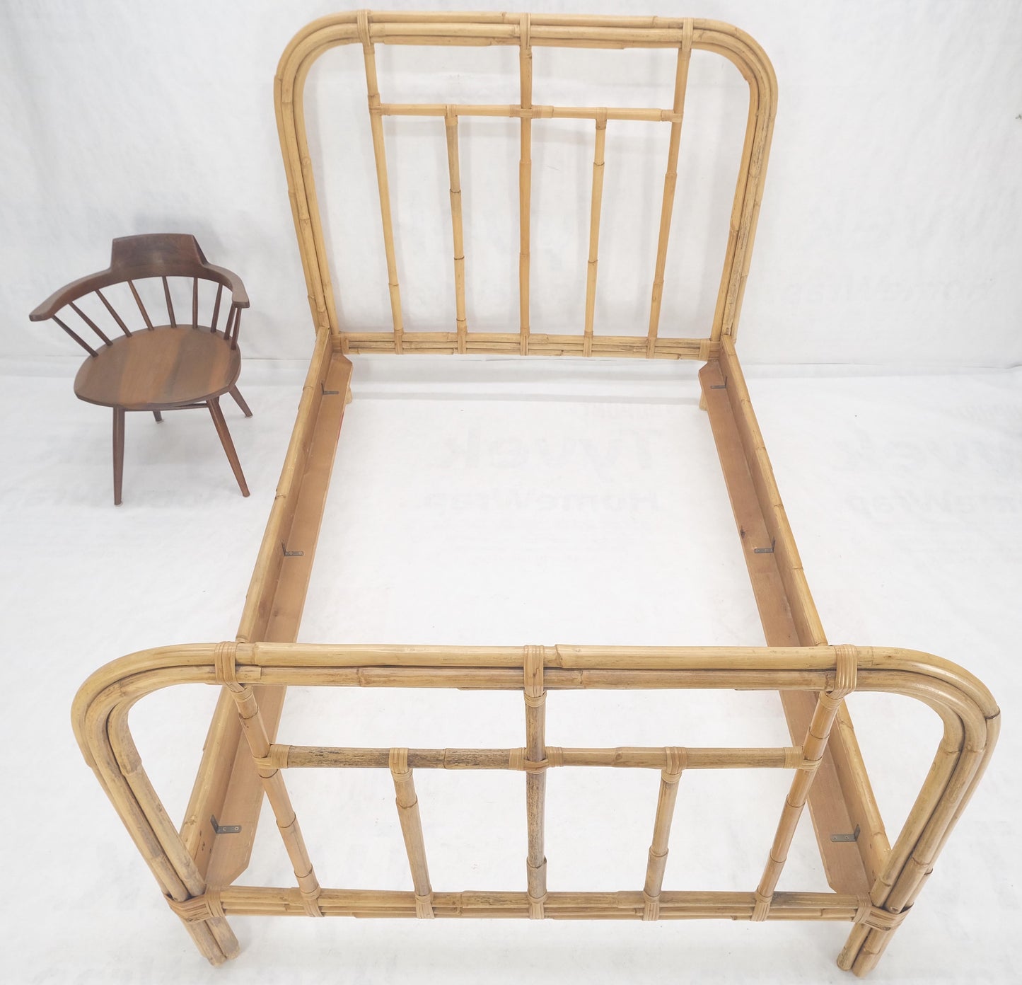 Bent Bamboo Rattan Headboard Footboard Queen Size Bed Mid Century MINT!