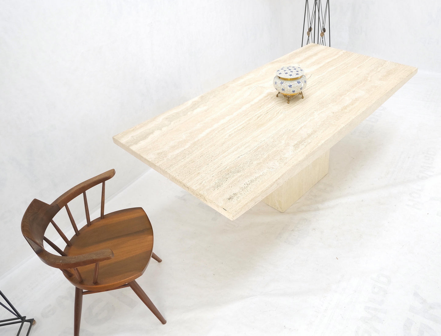 Midcentury Italian Modern Travertine Single Pedestal Dining Conference Table