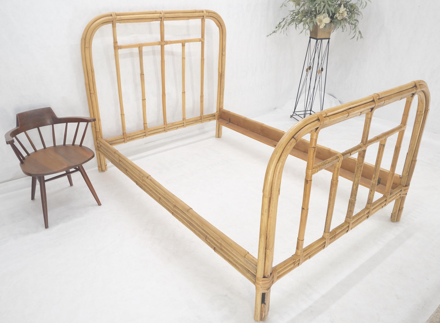 Bent Bamboo Rattan Headboard Footboard Queen Size Bed Mid Century MINT!