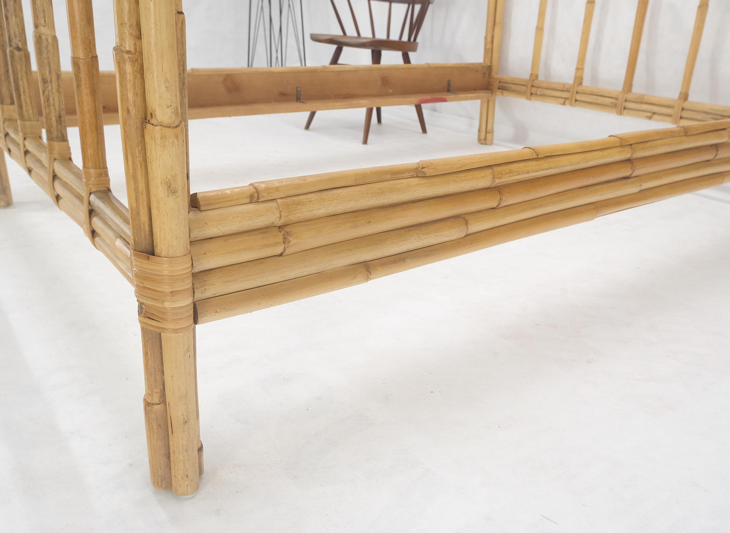 Bent Bamboo Rattan Headboard Footboard Queen Size Bed Mid Century MINT!