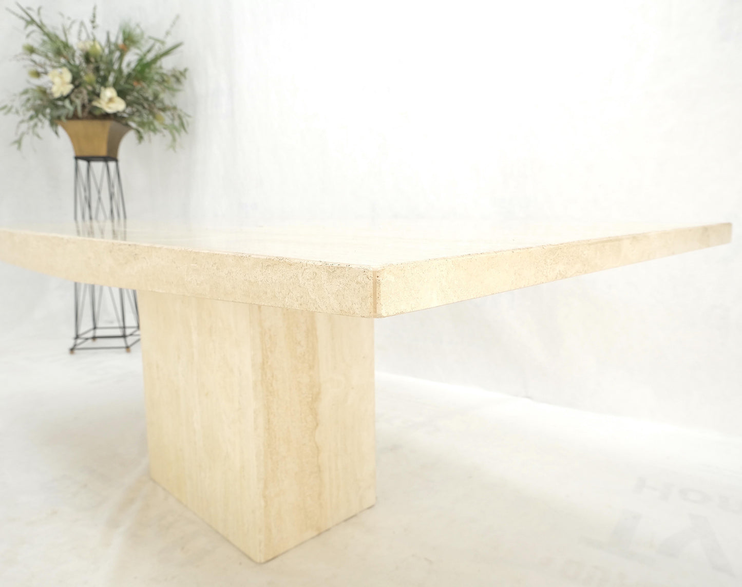 Midcentury Italian Modern Travertine Single Pedestal Dining Conference Table