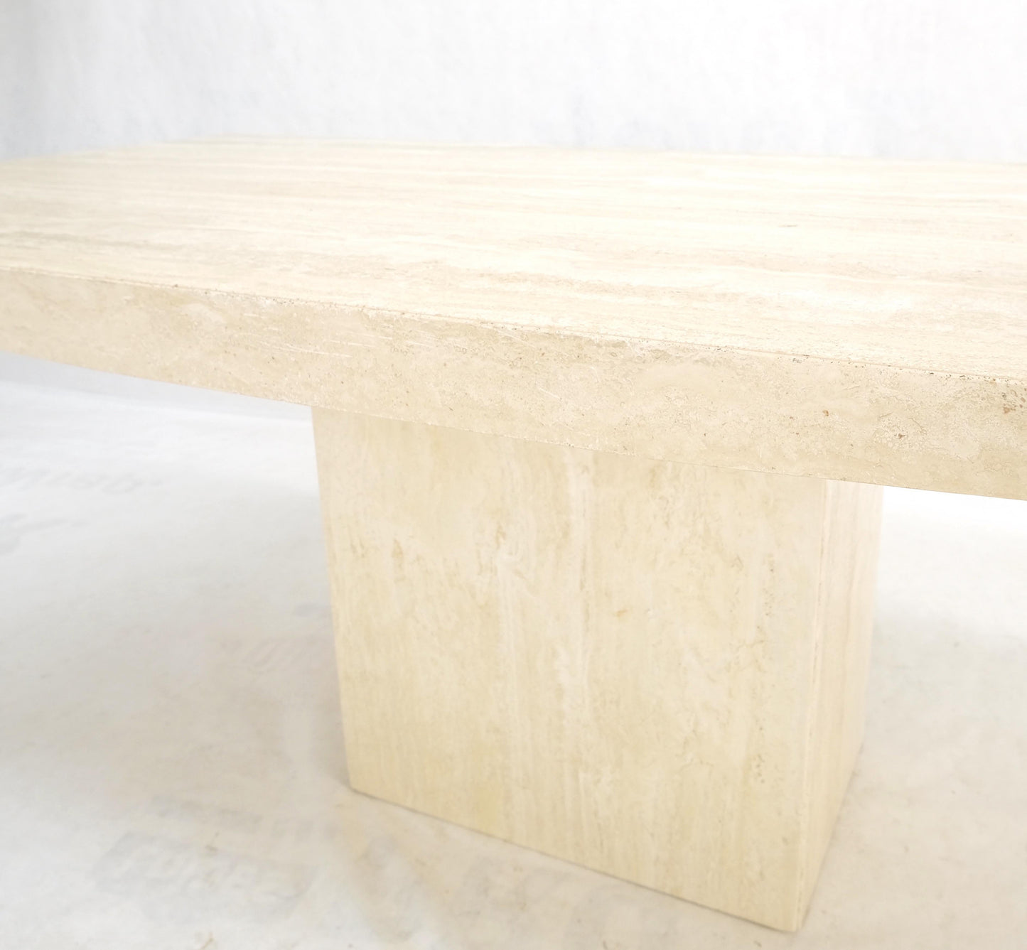 Midcentury Italian Modern Travertine Single Pedestal Dining Conference Table