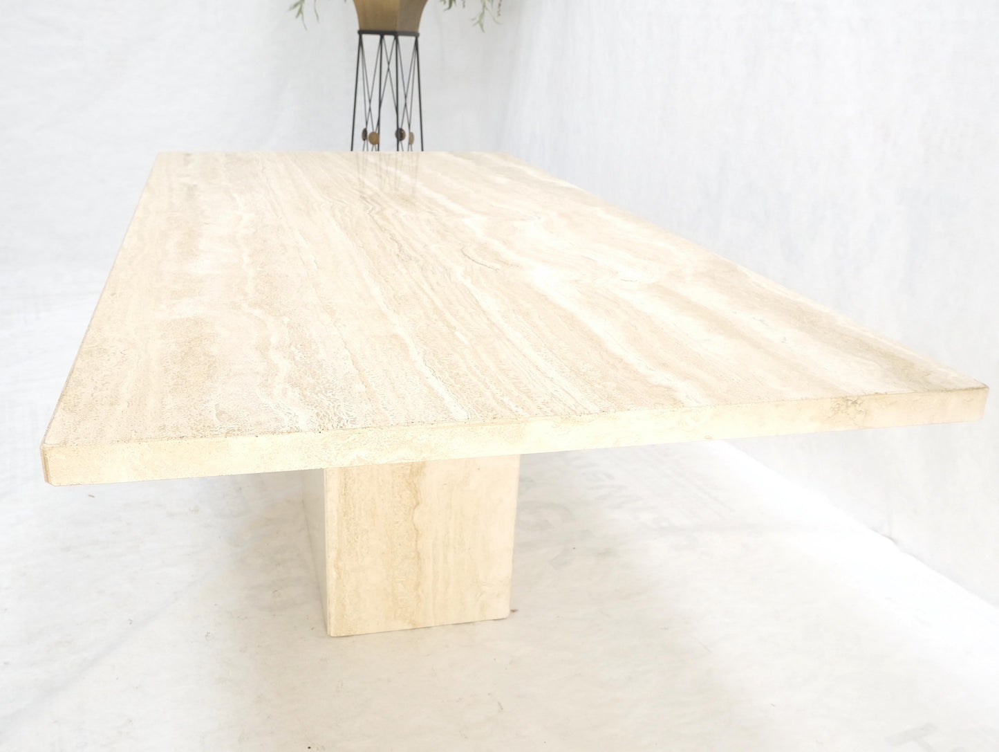 Midcentury Italian Modern Travertine Single Pedestal Dining Conference Table