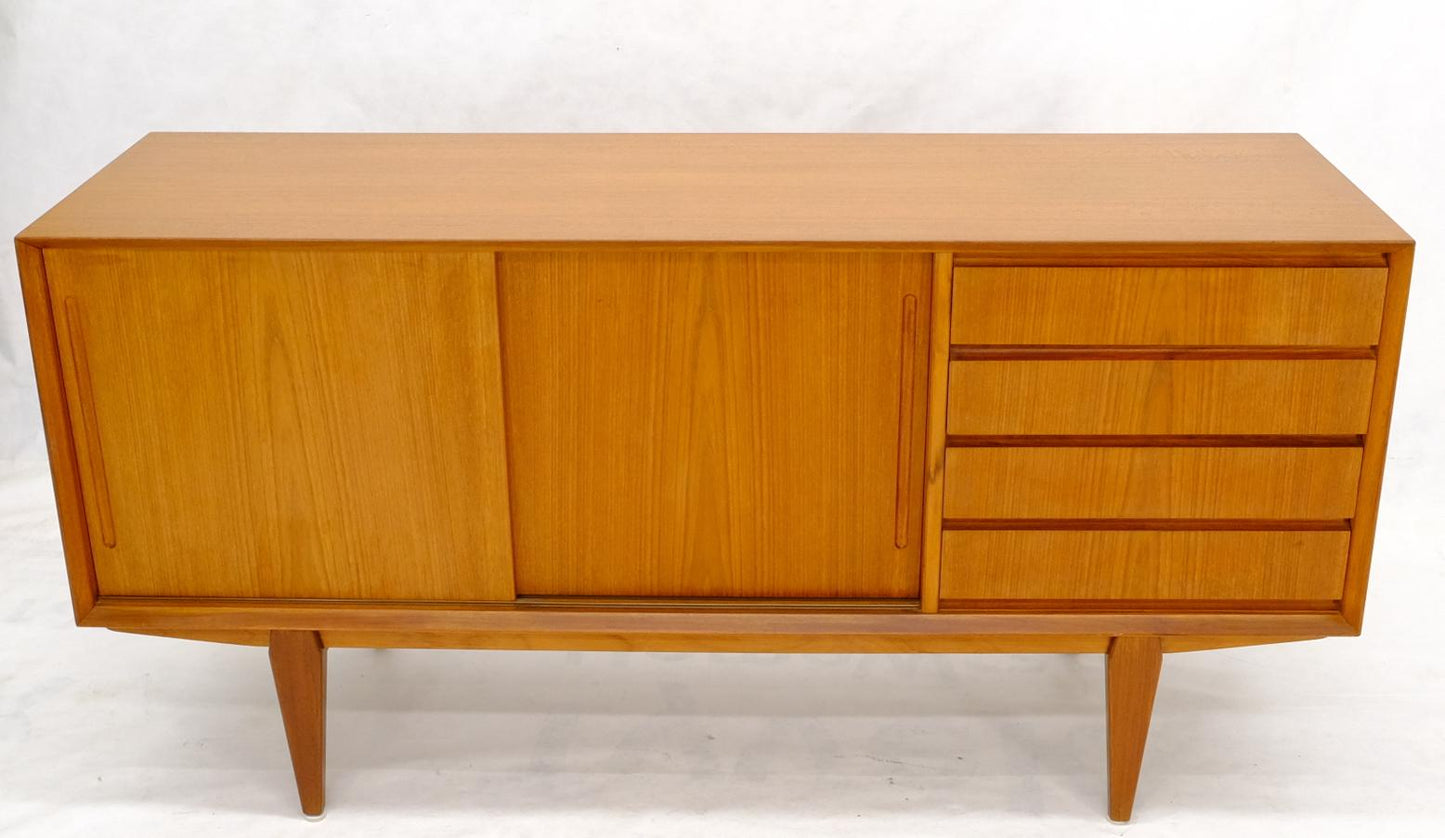 EstablishedLines Danish Mid-Century Modern Teak Low 4 Drawers Sliding Doors Compartment Credenza